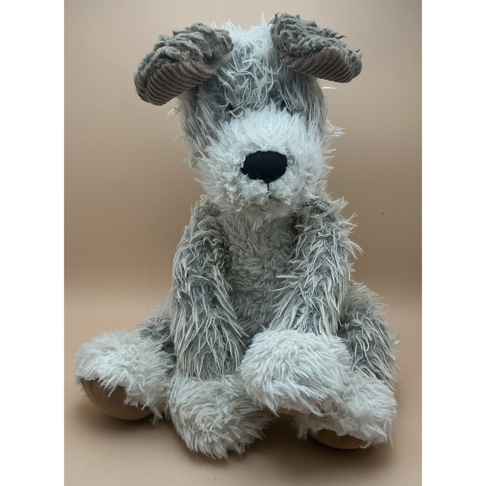Mary Meyer FabFuzz Scruffy Puppy Dog Plush 13" Stuffed Animal Gray White Shaggy